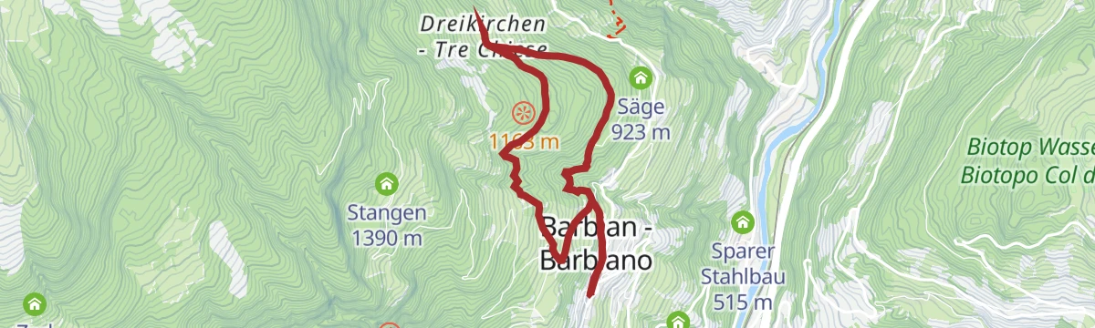 Route map: Tour to the cascate and Dreikirchen/Trechiese